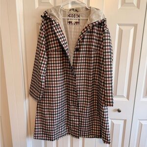 Ava & Viv Checked Hooded Raincoat - Burgundy, Cream and Black